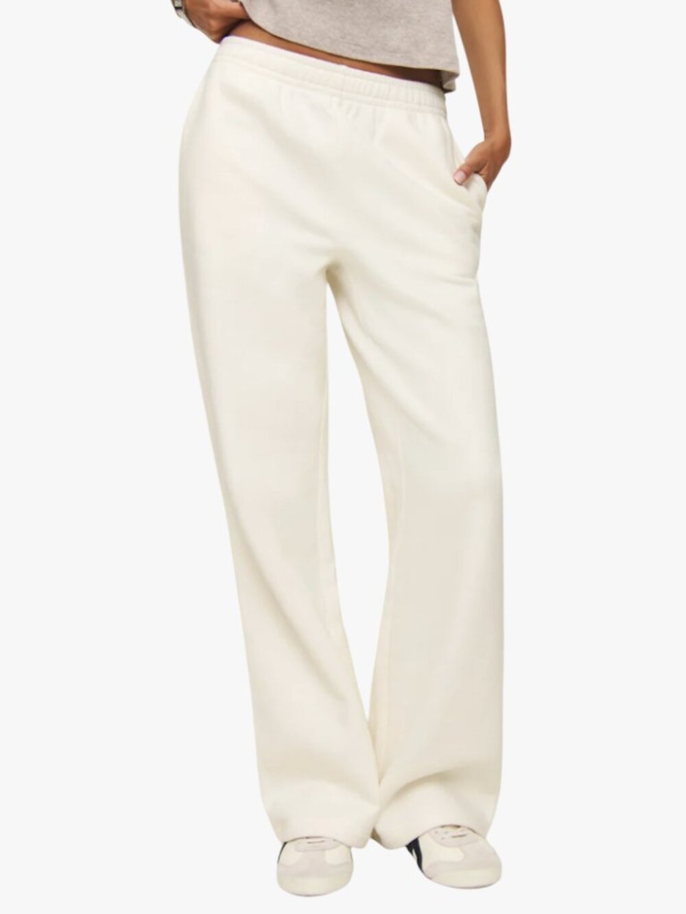 REFORMATION | 100% COTTON "KIRA" WIDE LEG SWEATPANT IN FIOR DI LATTE